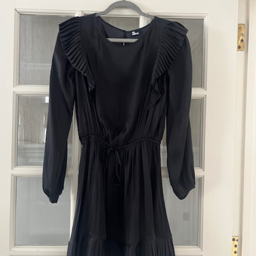 The Kooples Long Sleeve Black Mini Dress With Pleated Detail Nwt
